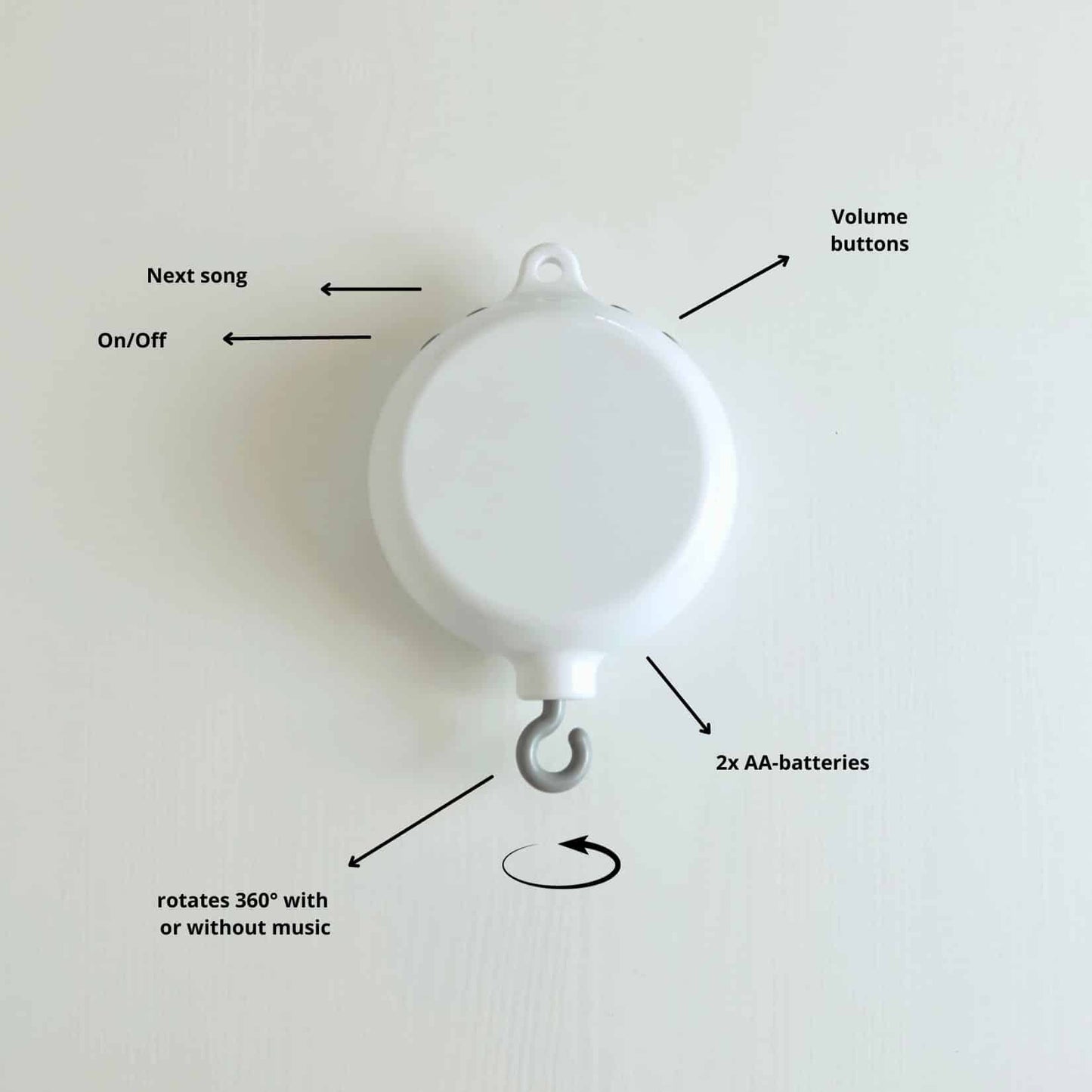 Boîtier musical blanc universel pour mobile de bébé, de forme ronde