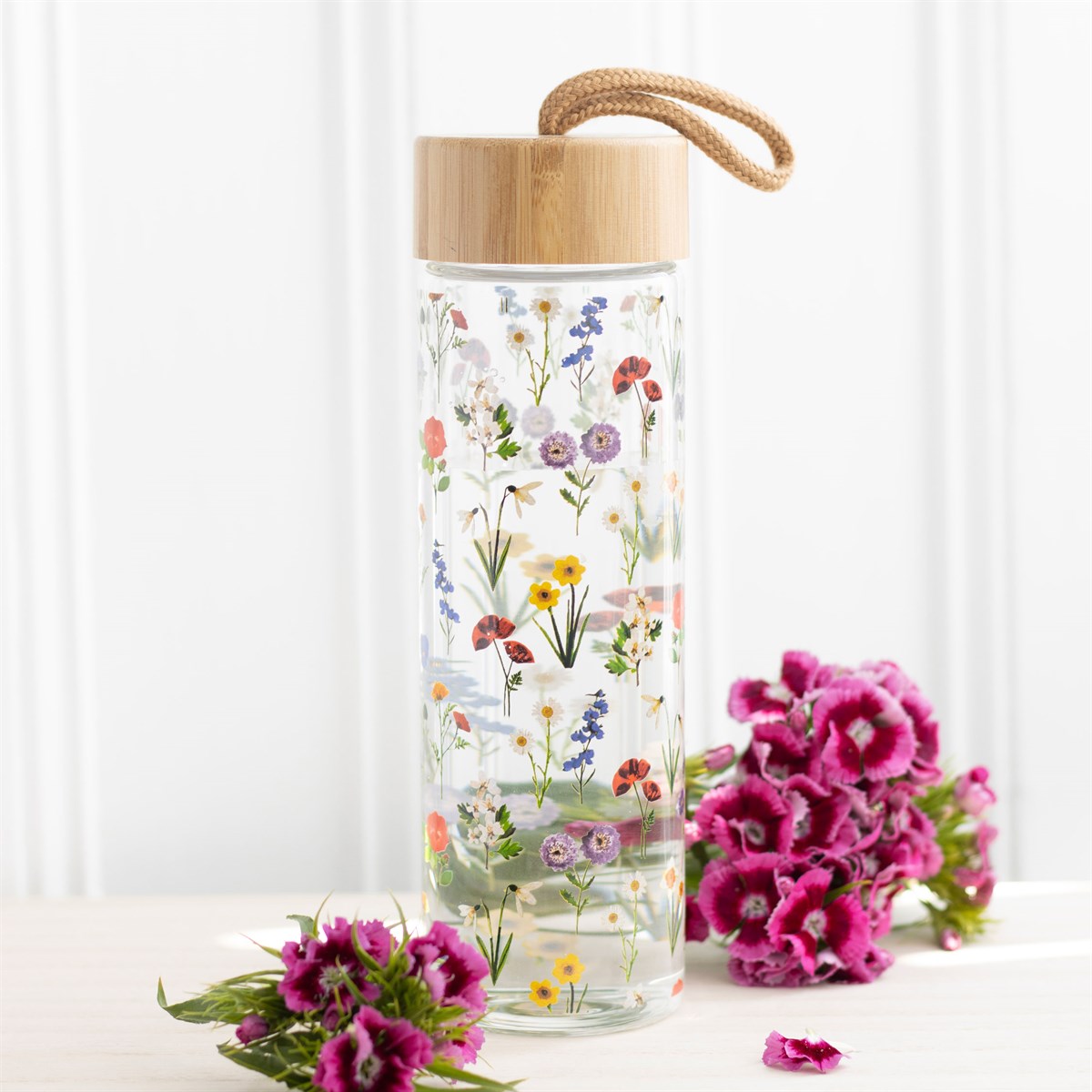 Wildflower Glass And Bamboo Water Bottle-0