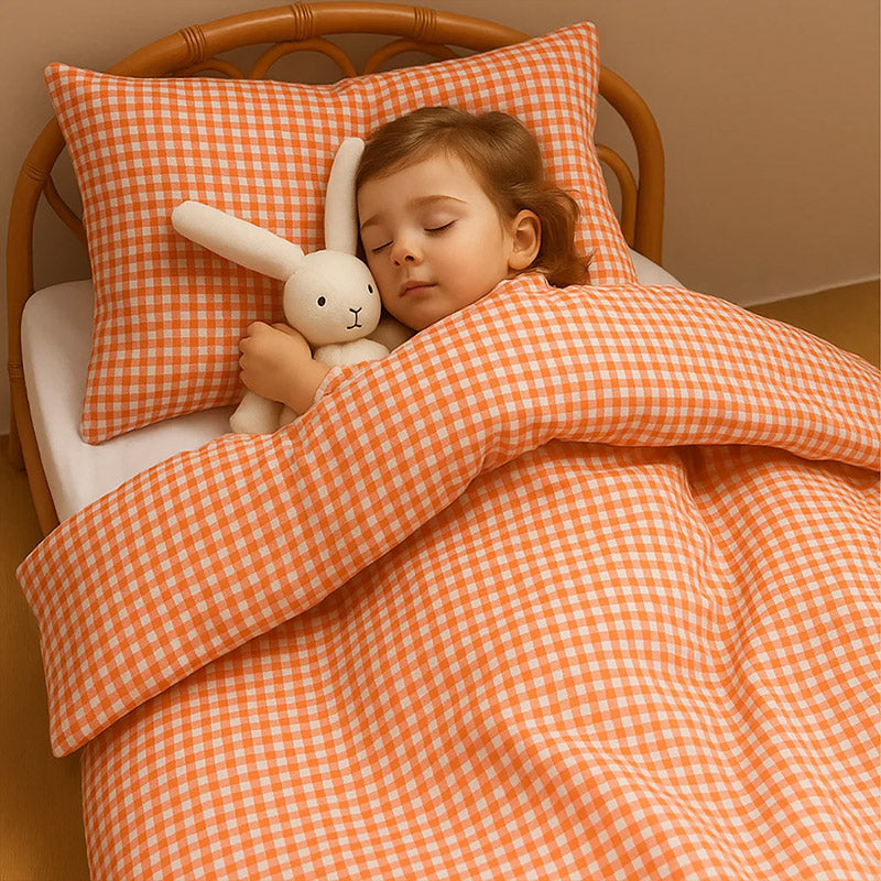 Taie d'oreiller en coton biologique avec un motif à carreaux vichy rouge et blanc